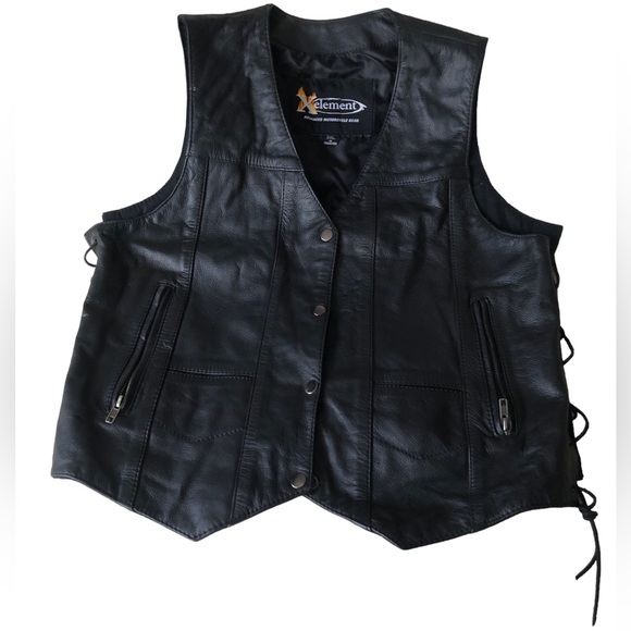 X Element Motorcycle Leather Vest XXL Black Packets Zipper Side Adjustable Laces - Picture 4 of 7